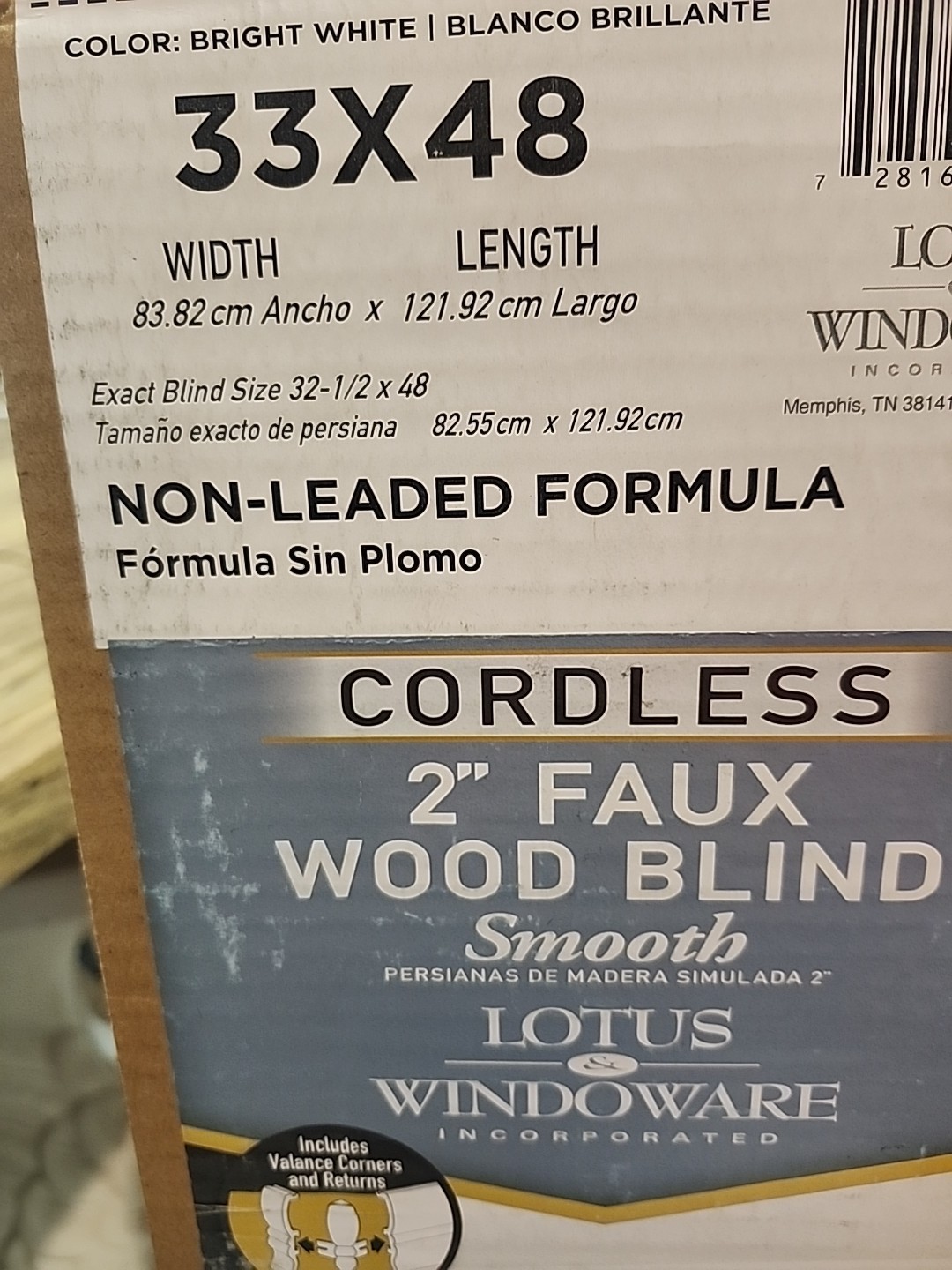 Lotus & Windoware Cordless Faux Wood Blind 33X48