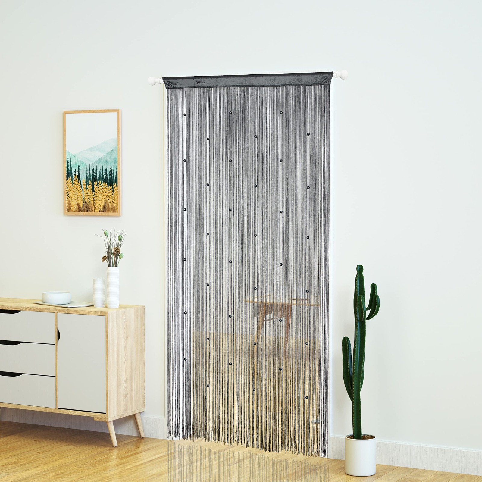 Beaded String Curtain Grey Boho Room Divider Doorway Window Privacy Panel 39×110