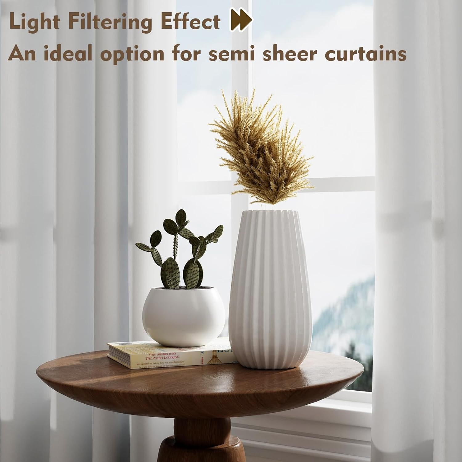 2Pcs 36Inch Kitchen Tier Curtains for Windows,Semi 30″W X 36″L(Pack of 2) White