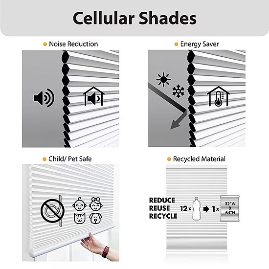 Eco Estates Honeycomb Cordless Light Filtering Cellular Shade 36 1/2 x 48