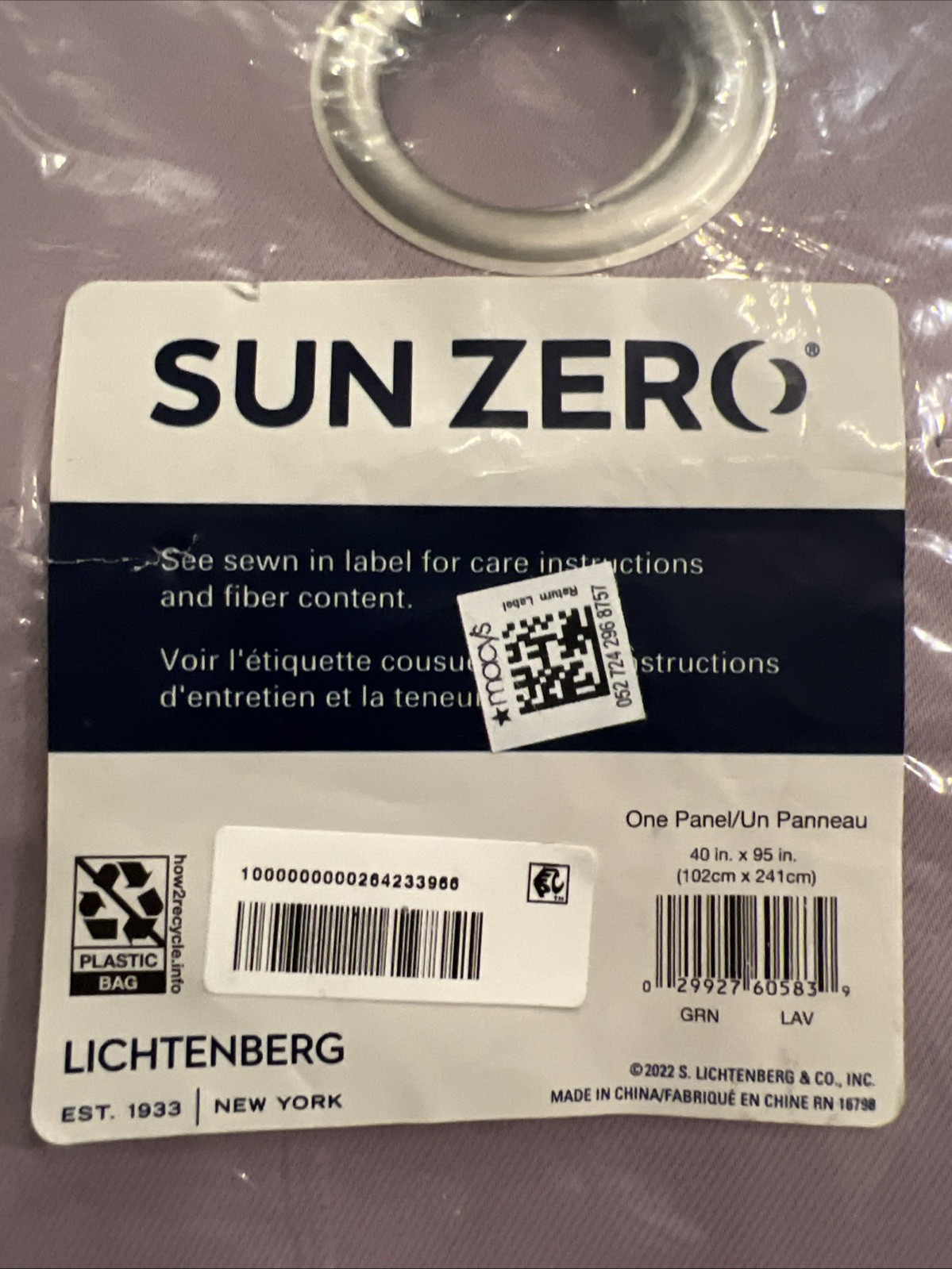 Sun Zero Lavender Lichtenberg -1 Panel Norway Blackout Curtain 40″ x 95″