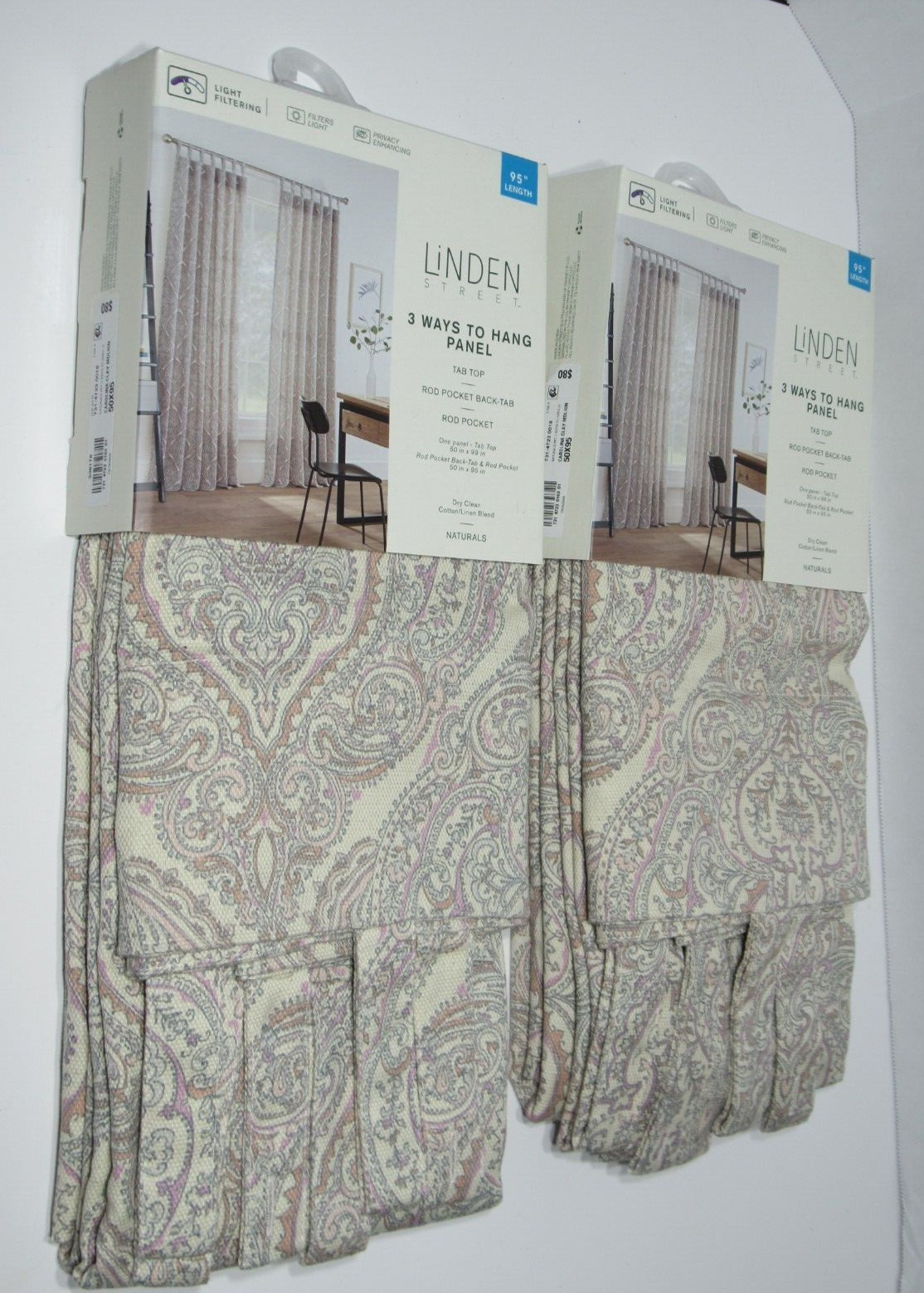 Linden Street Naturals 3-Way Hang Carolina Clay Curtains 2 Panel SET 50×95″ $160