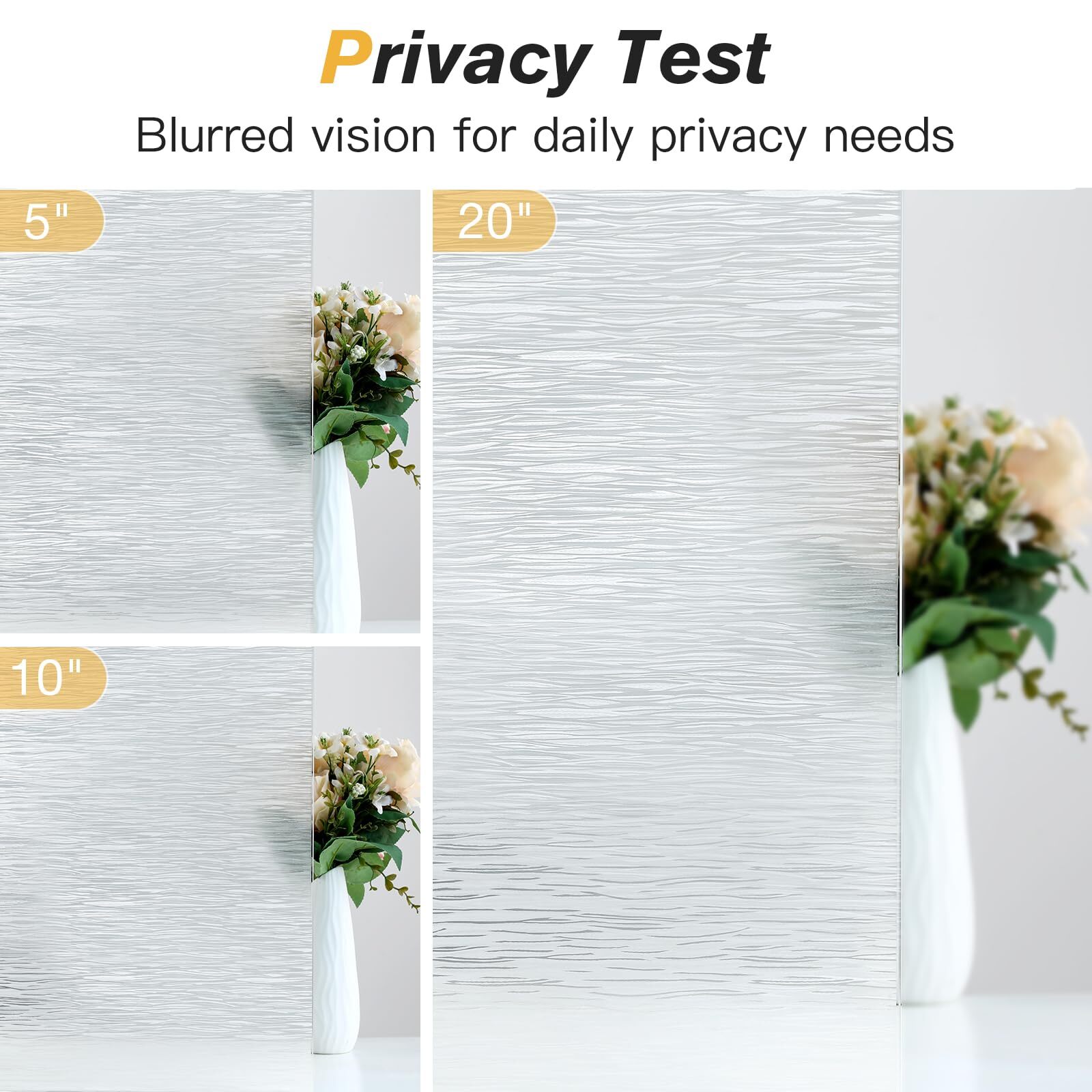rabbitgoo Window Film Privacy Wave Static Cling Glass Sticker Opaque Decorative