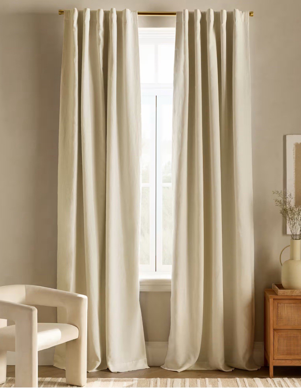 NWOT Quince Set 2 48” X 108” Ivory Linen Curtain Room Darkening