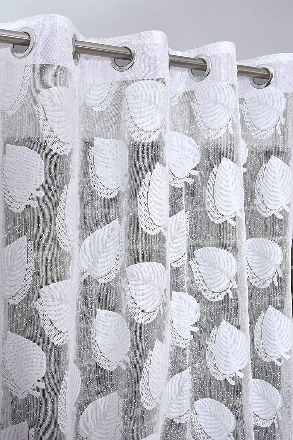 New Floral Design 2 Piece Transparent Window Curtain Set 5 feet White