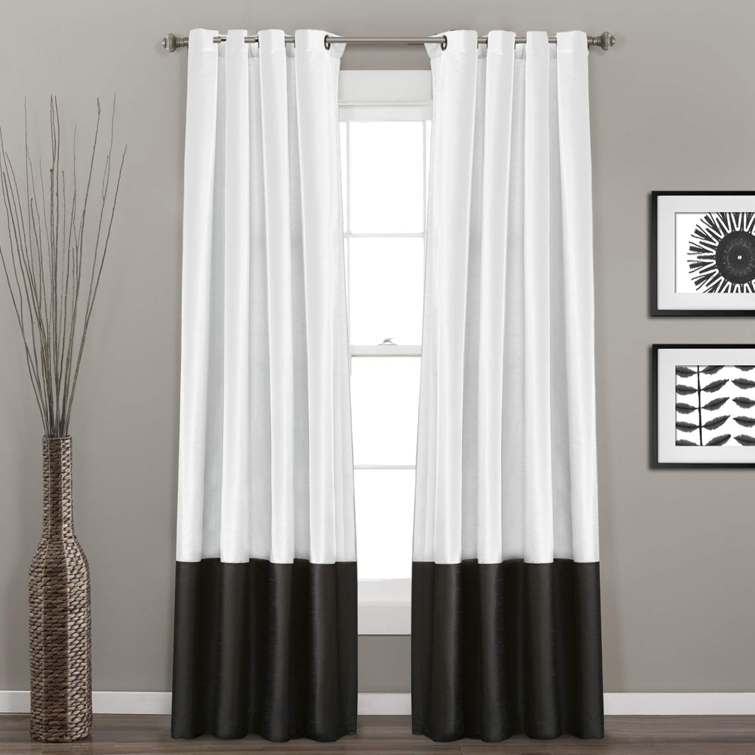 Elegant Black & White Light Filtering Curtains 54″ W X 108″ L – Bedroom & Living