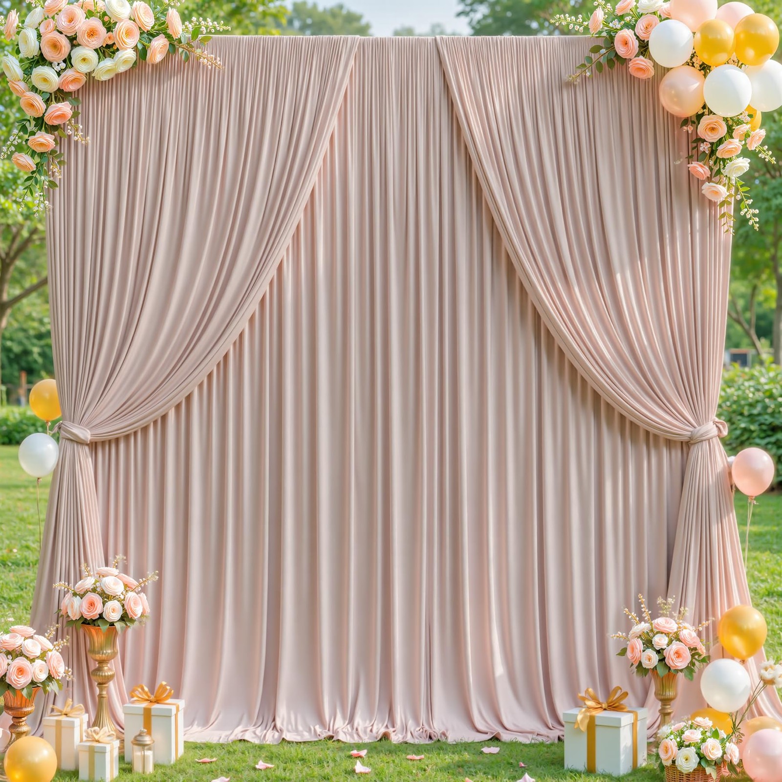 40x10ft Nude Backdrop Curtains for Wedding Parties W5 x H10′(8 Panels),