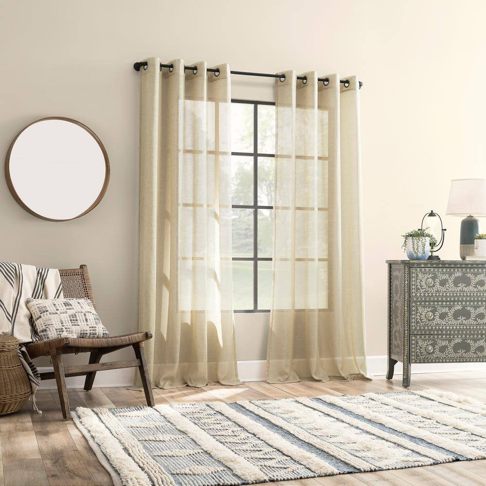 Vail Sand Linen Polyester Blend 52 In. W X 95 In. L Grommet Light Filtering Curt
