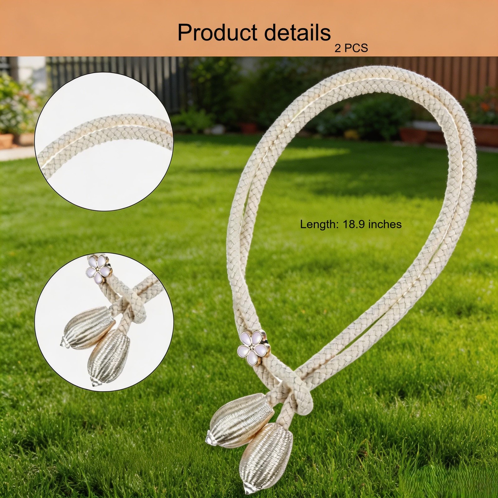 2 Pack White Cotton Curtain Tiebacks Handmade Farmhouse Curtain Holdbacks, Cu…