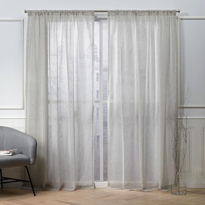 NEW Nicole Miller New York Belfry 2 Sheer Linen Pocket Curtain Panels 50”x 84”