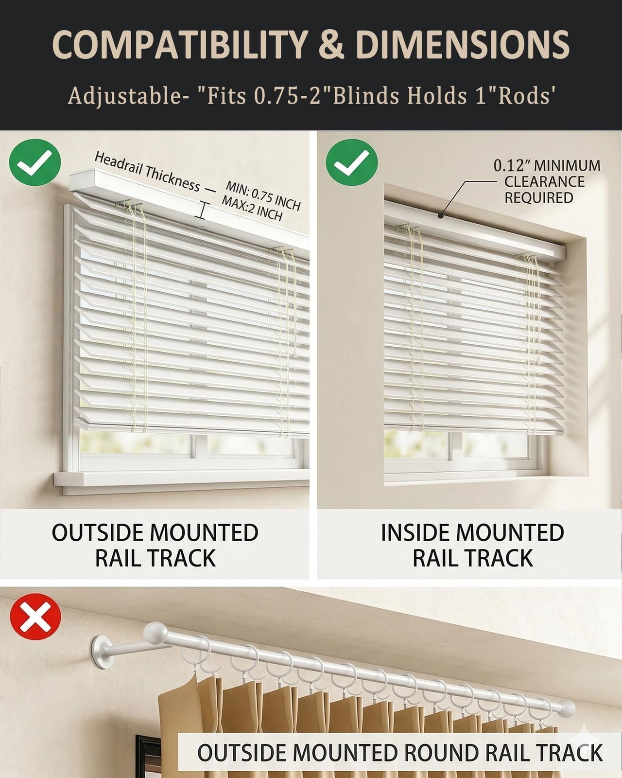 No Drill Curtain Rod Brackets for Inside & Outside Mount, [Patented] Adjustab…