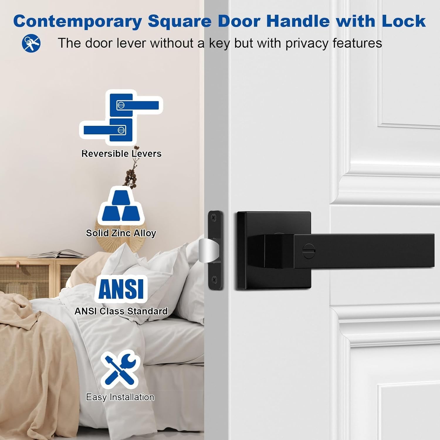 Estmoon 5 Pack Matte Black Door Handles Interior Door Knobs Home Improvement