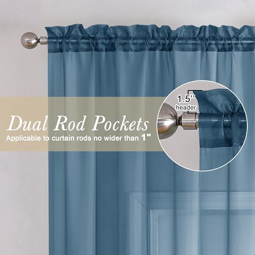 Sheer Curtains 84 Inches Length 2 Panels, Light Filtering Voile Curtain Drapes