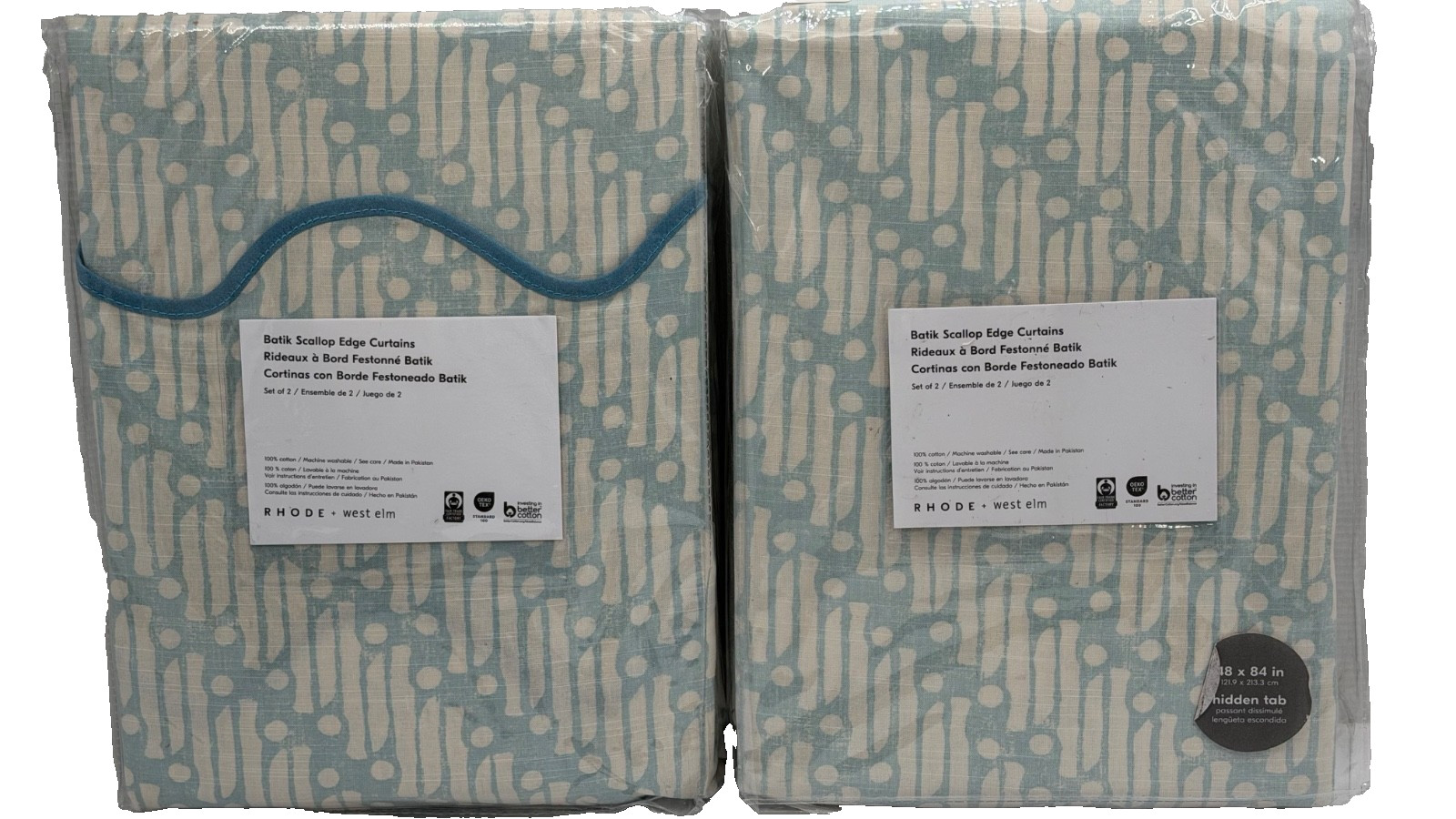 New West Elm Batik Scallop Edge Drapes 48″ x 84″ Set of 4 ~Blue~ Pottery Barn