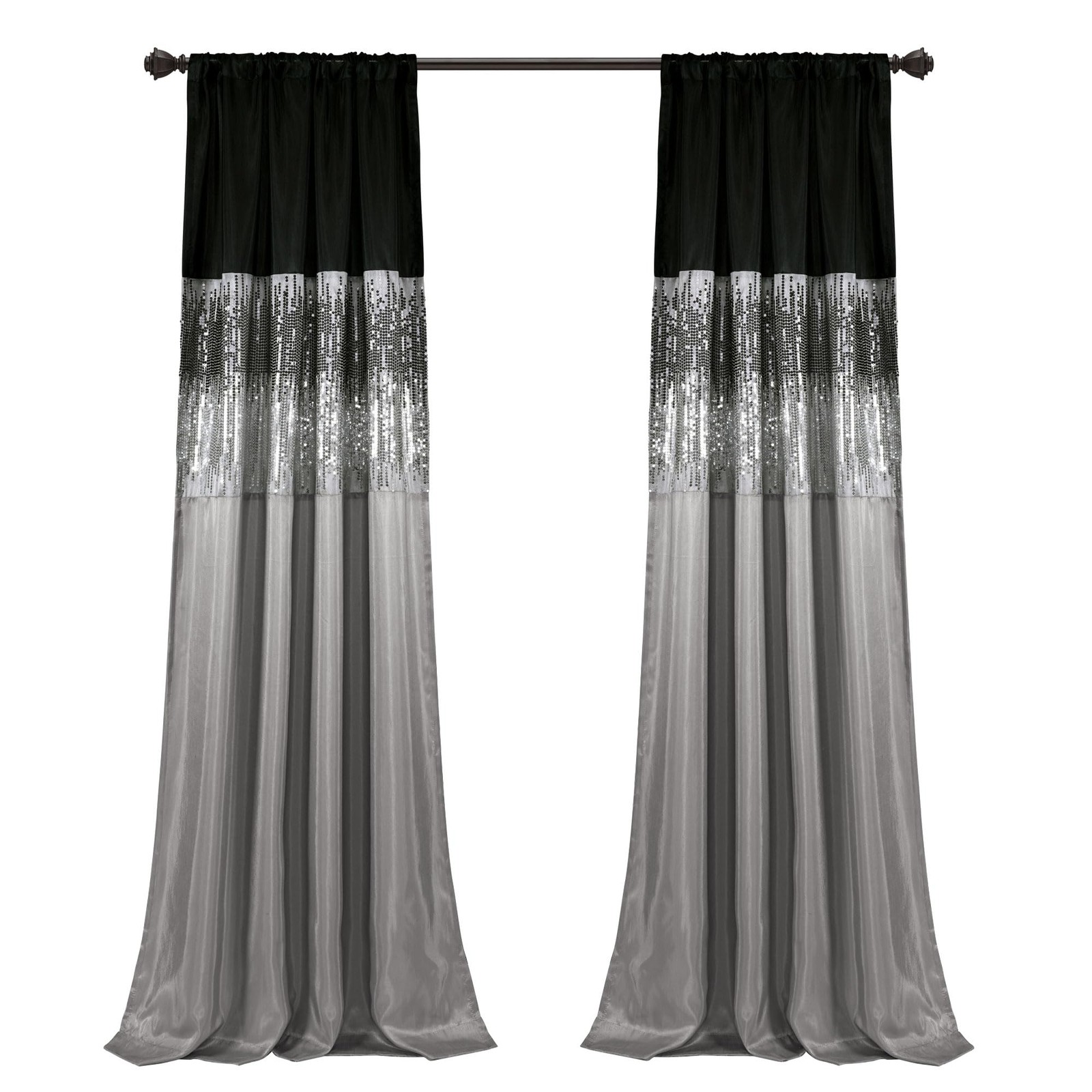 Night Sky Window Curtain Panel, Single, 42″ W x 95″ L, Black & Gray – Sequin …