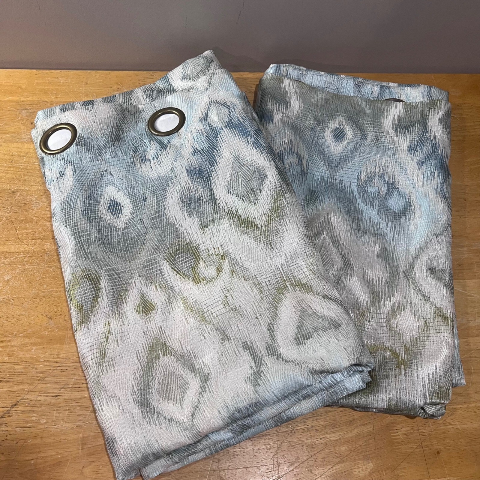Pier 1 Imports Blue Ikat Ogee Grommet Curtain Panels 48×84 Set of 2 Boho Grey