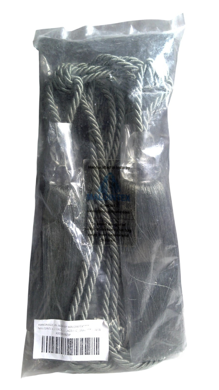 Malointex Cord Tassels 2 Pack Gray Acrylic Curtain Tiebacks Handmade India