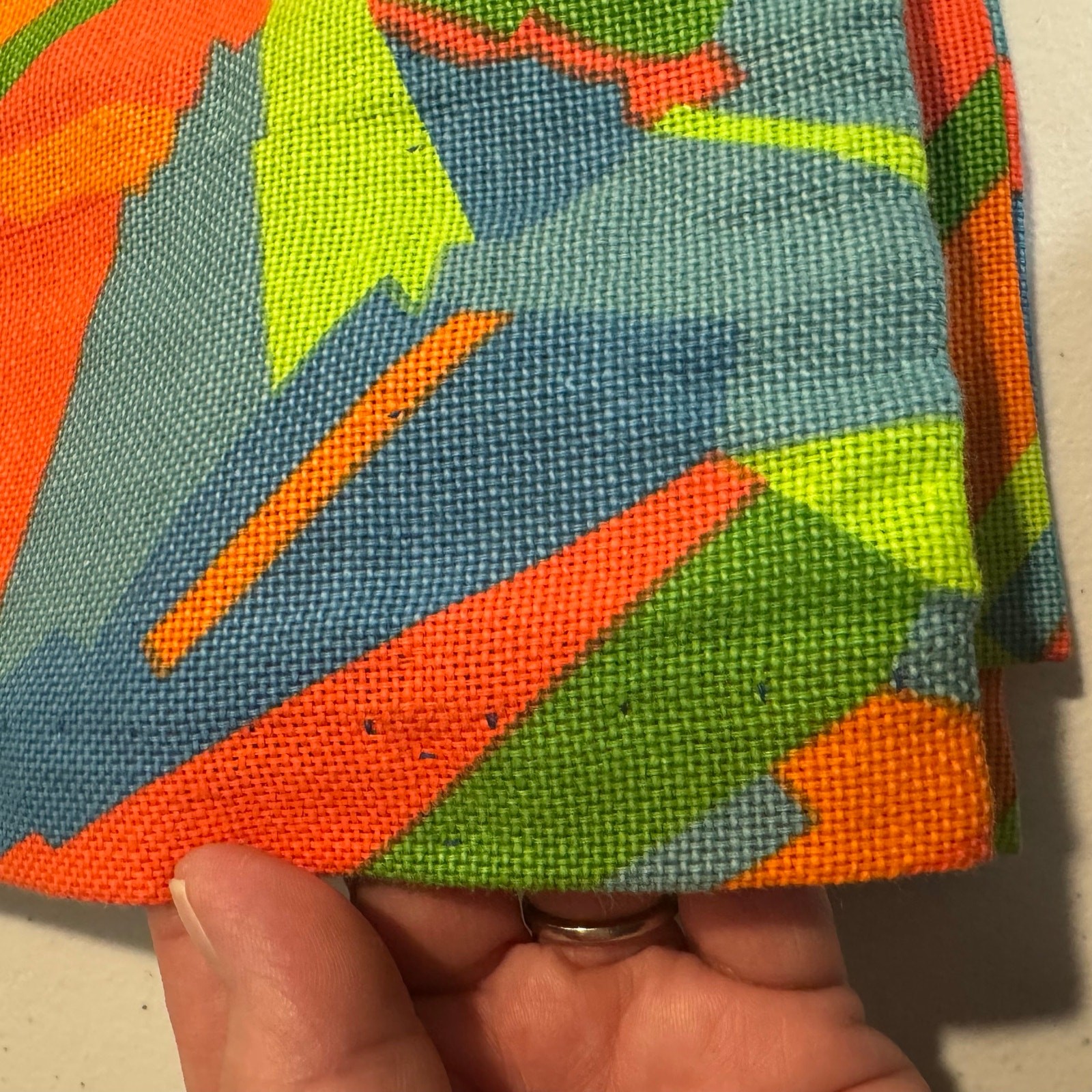 Bright Funky Abstract Geometric Curtain Panels 29×40″ Set of 2 Orange Green Blue