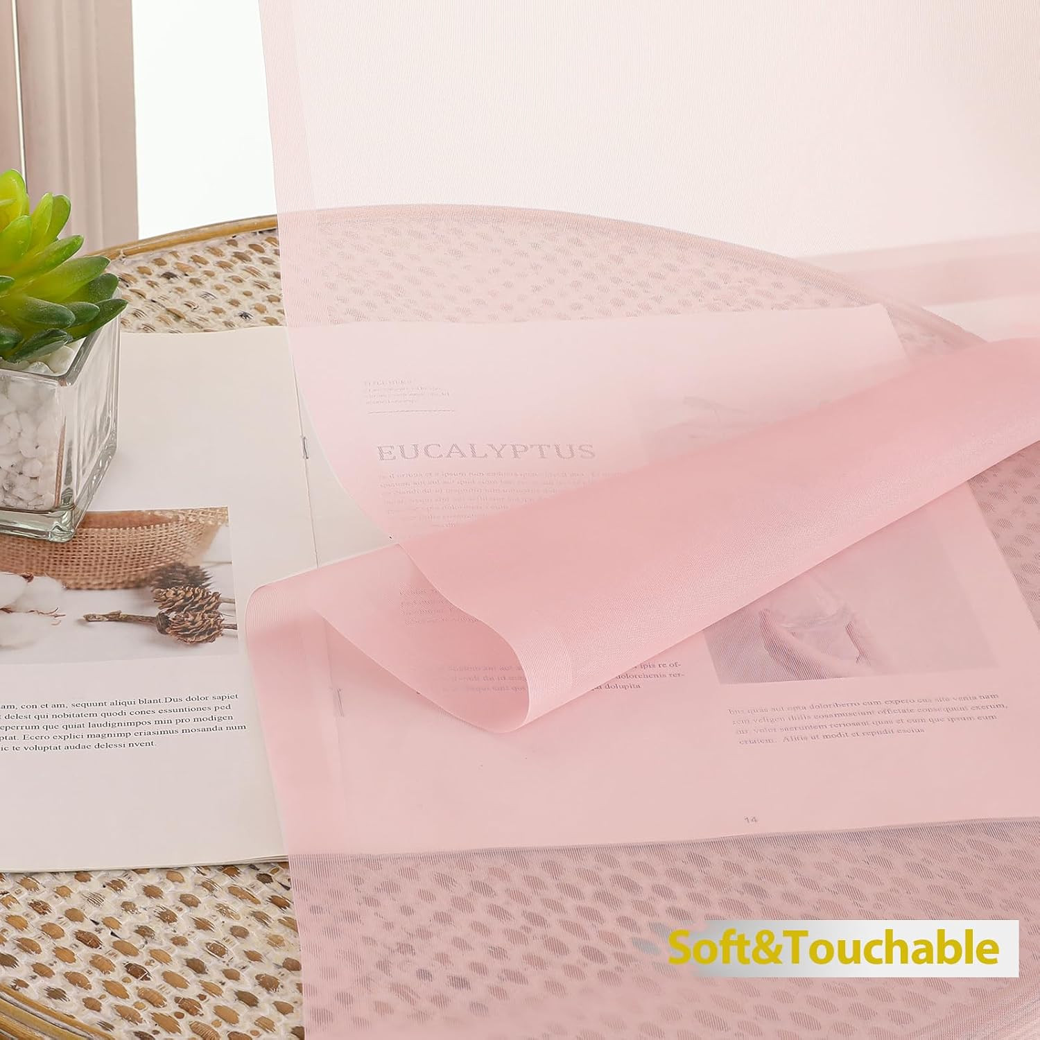 Blush Sheer Curtains 54 Inch Length for Bedroom – Light Filtering Short Curtains