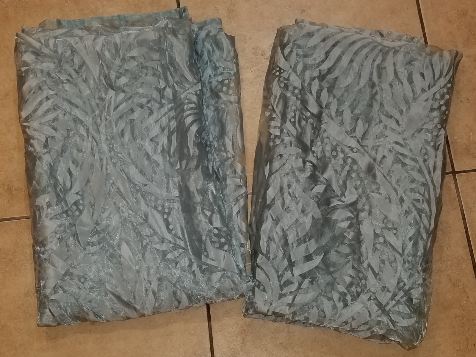 Pier 1/One “Floral Sheer – Dusty Aqua” Drapery Panels 48″ X 84″ – 2 Panels