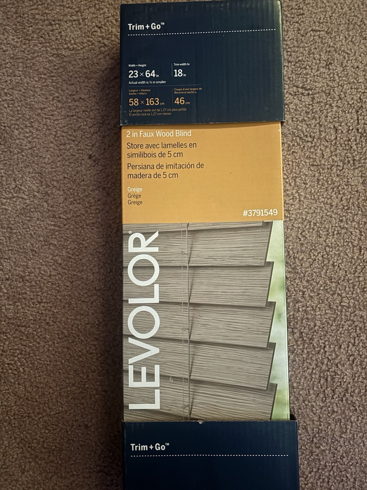 Levolor 2 in Faux Wood Horizontal Blinds Gray . 23 x 64 in Trim + Go. #3791549