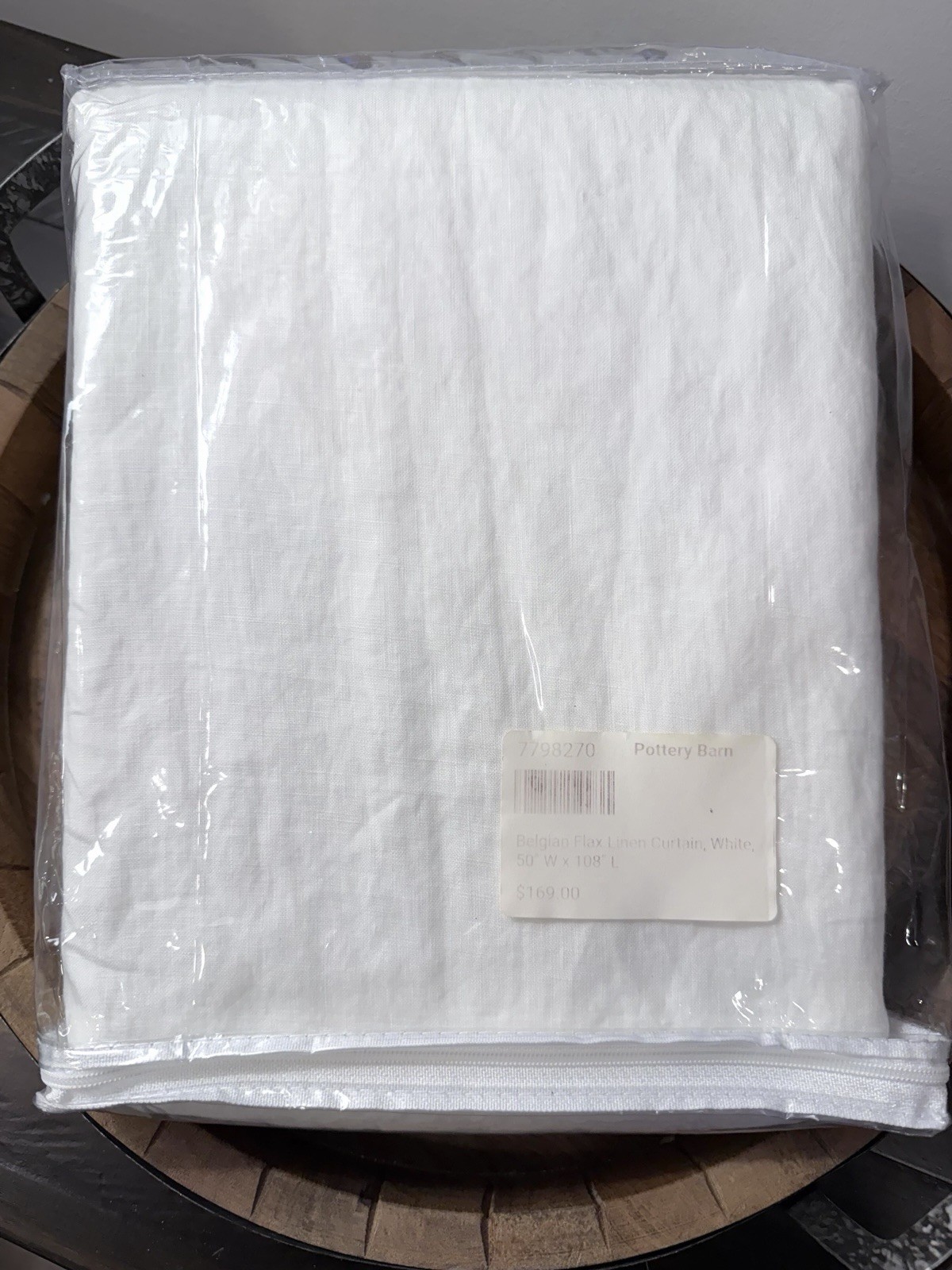 Pottery Barn 100% Belgian Flax Linen Curtain 50x 108 Pole top WHITE NEW
