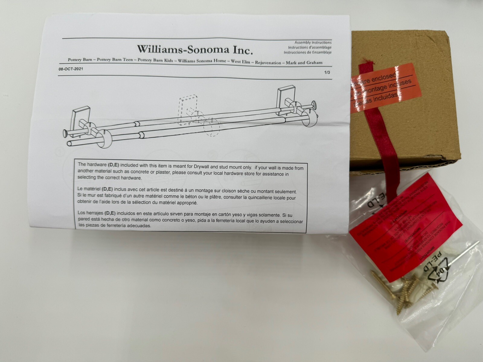 Williams Sonoma Double Curtain Bracket Assembly Hardware Kit Simple Barral Brass