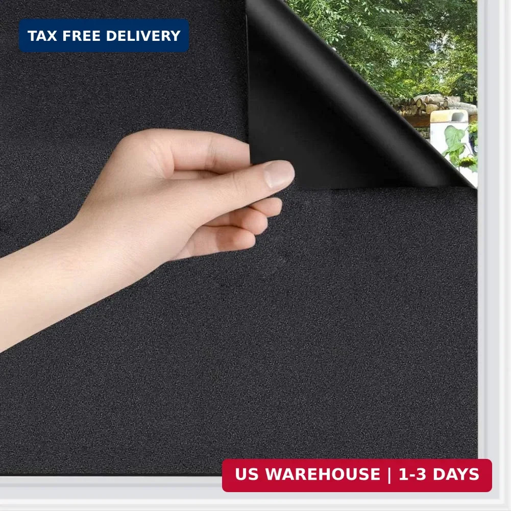 WPCTEV Total Blackout Window Privacy Film – 100% Light Blocking Static Cling Win