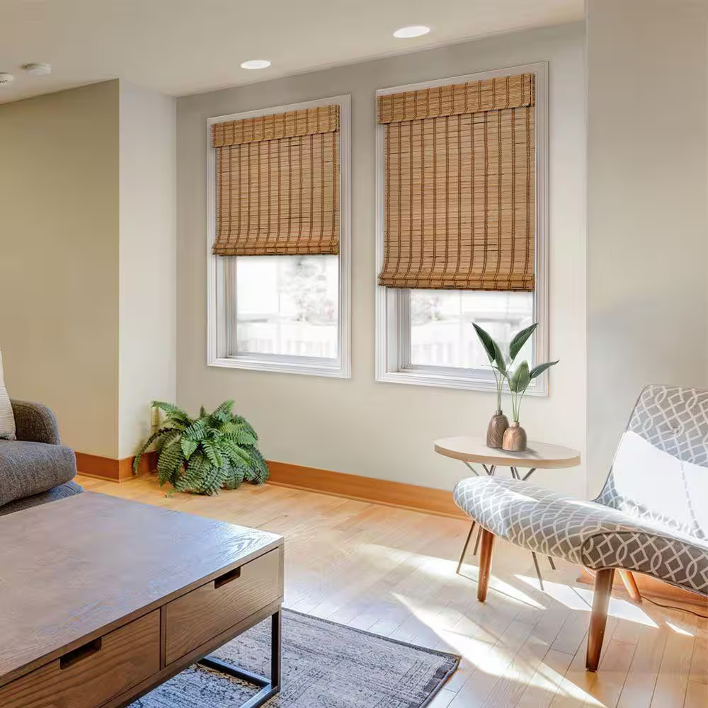 Natural Woven Light Filtering Cordless Bamboo Roman Shades for Windows, 71 In. W