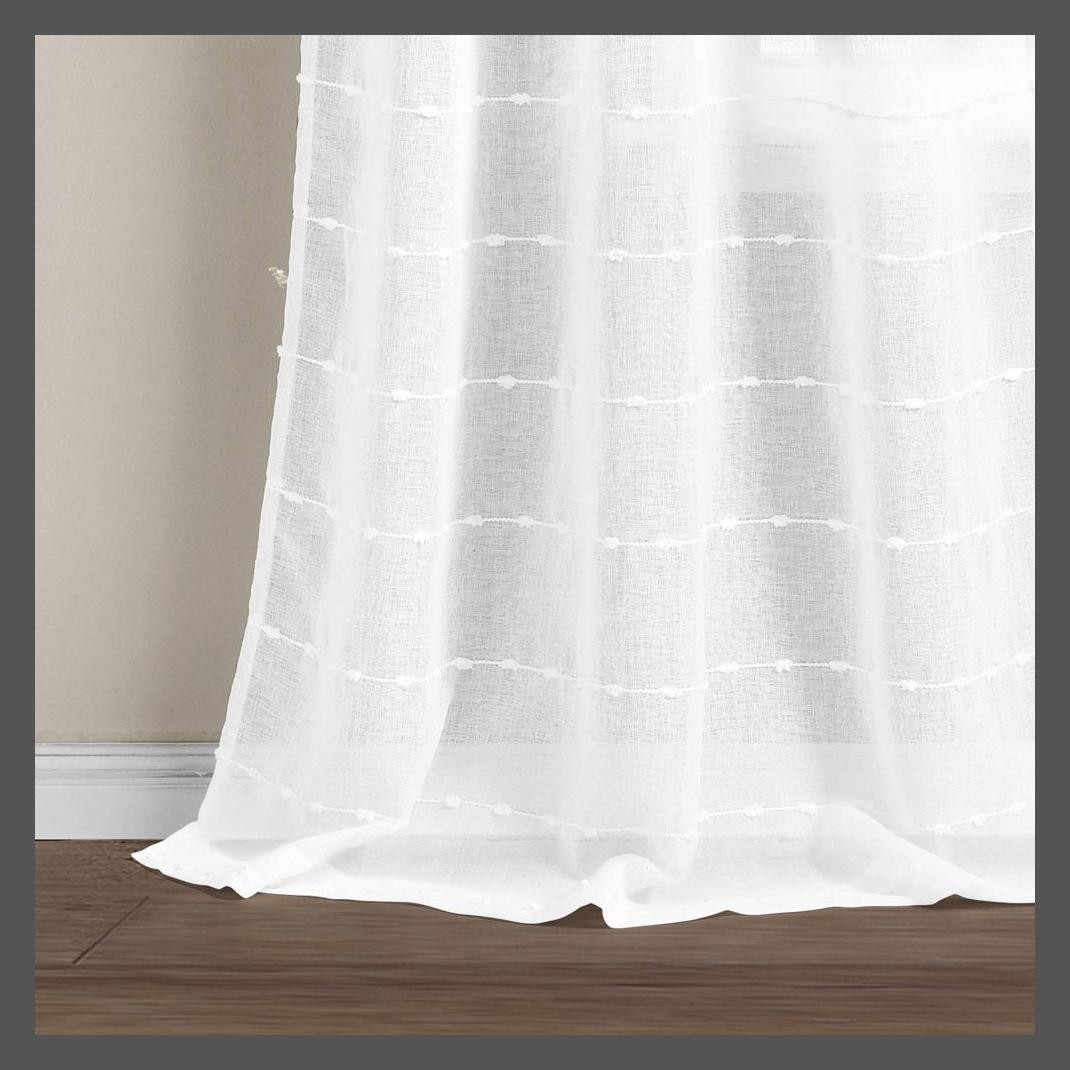 Set of 2 (84″x38″) Farmhouse Textured Grommet Sheer Window Curtain Panels White