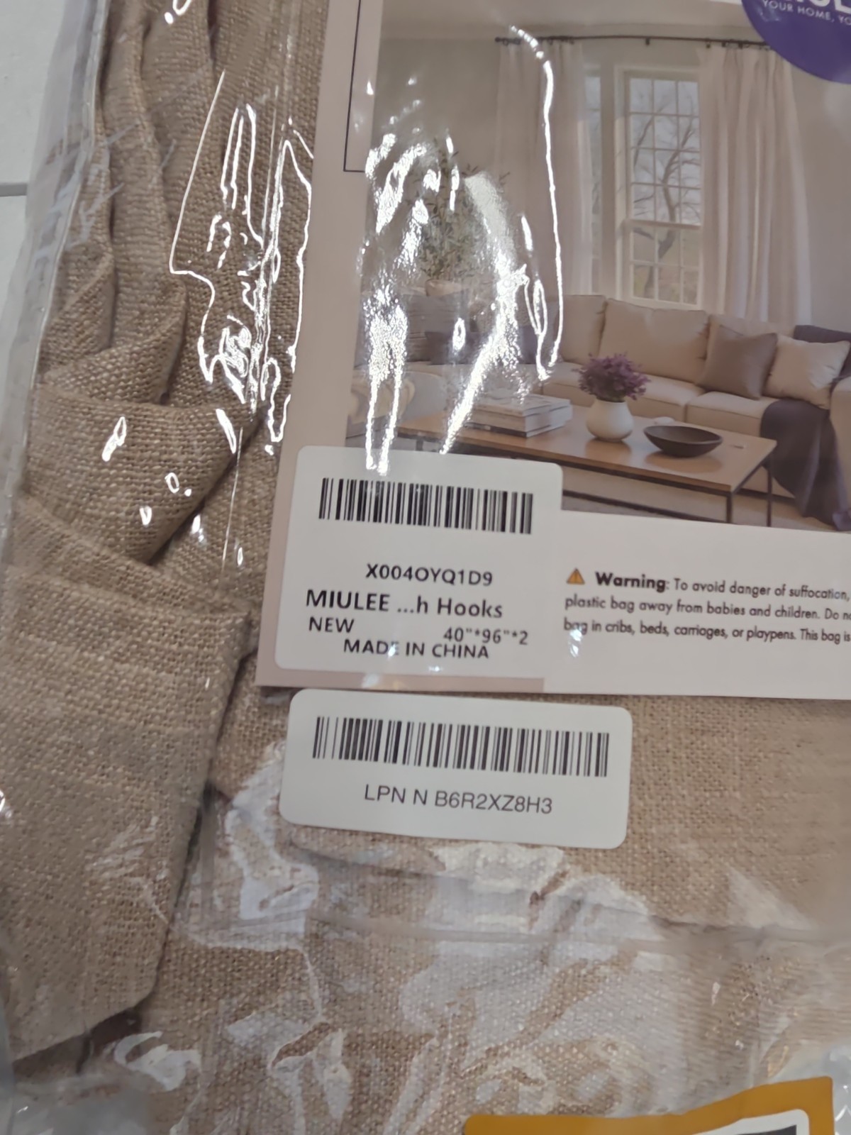 MIULEE Beige Linen Blend Curtain Panel 40×96 With Hooks 1 Panel New