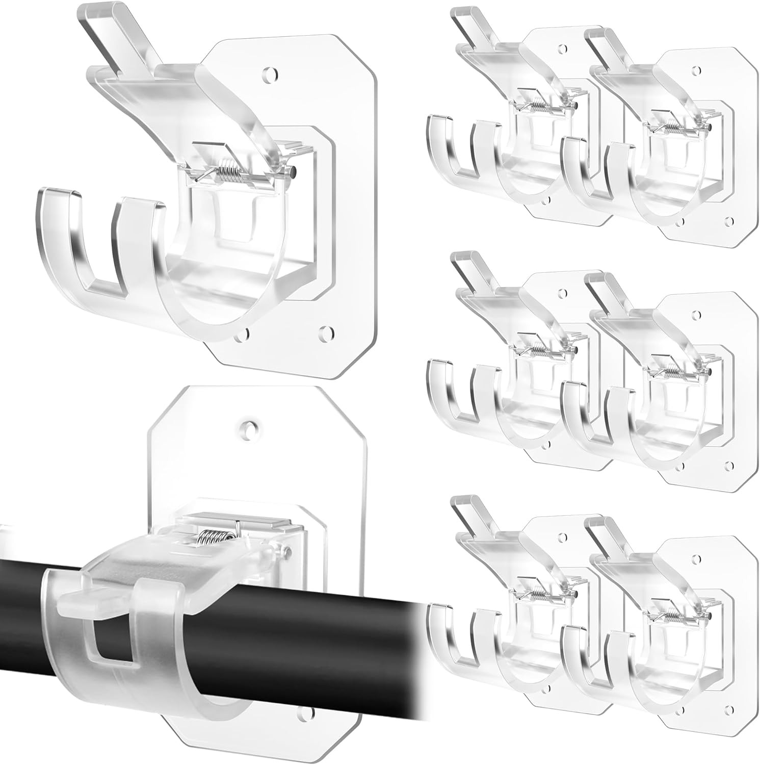 8PCS Upgraded No Drill Curtain Rod Brackets Drilling 8 Transparent