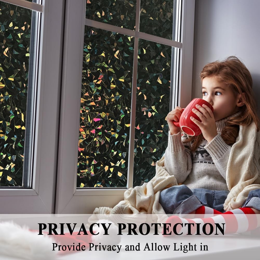 100% Light Blocking Privacy Window Film 17.5”x78.7”, Rainbow Blackout