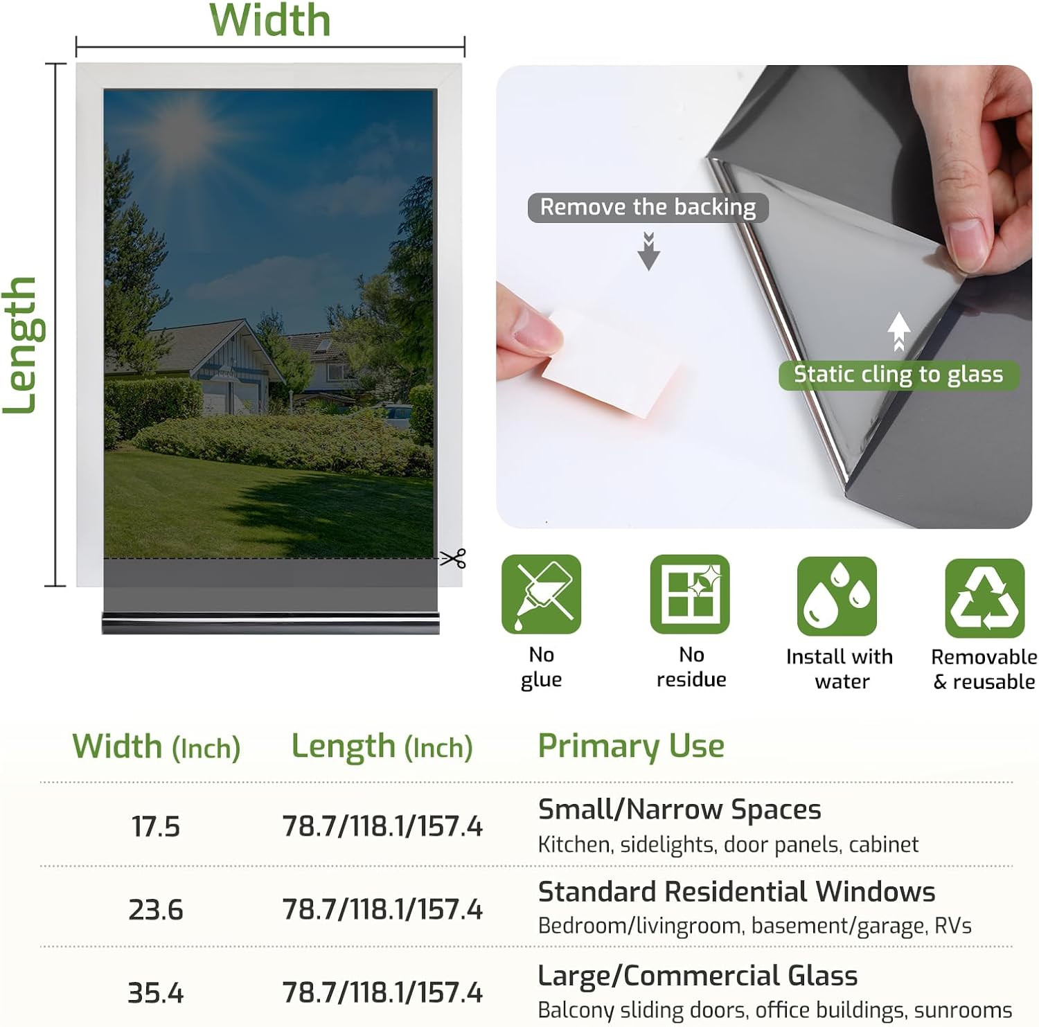 17.5″ x 78.7″ One Way Window Privacy Film, Window Tint for Home,Sun Blocking UV