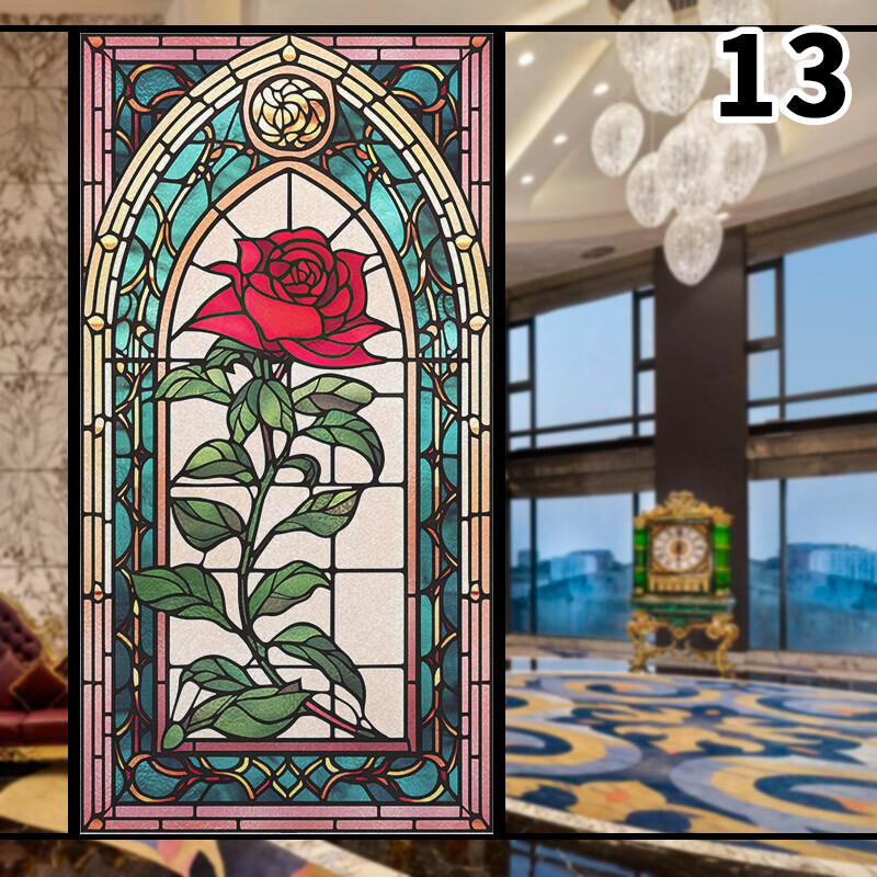 Retro Rose Stained Glass Film Frosted Window Sticker Bathroom Office Decor