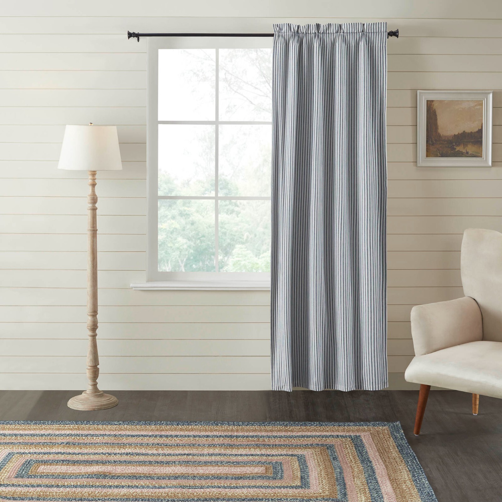 Sawyer Mill Blue Ticking Stripe Blackout Panel 84×40 CURTAIN Black VHC Brands