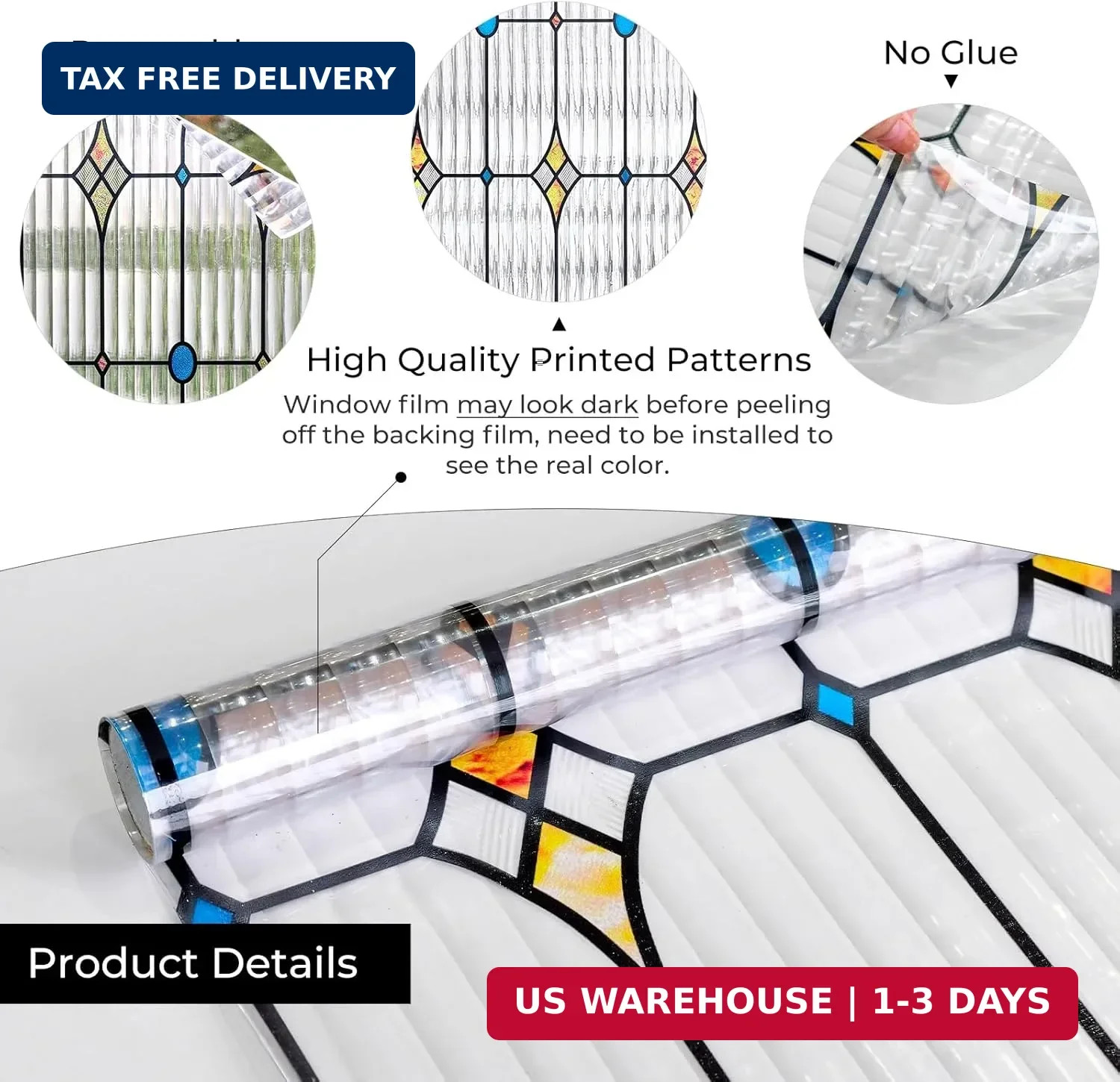 ADD.HERES Window Privacy Film, Stained Glass Decorative Static Cling, Removable