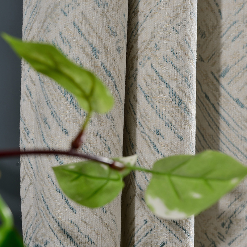 Nordic minimalist chenille thick shade white line cloth blackout curtain M141*
