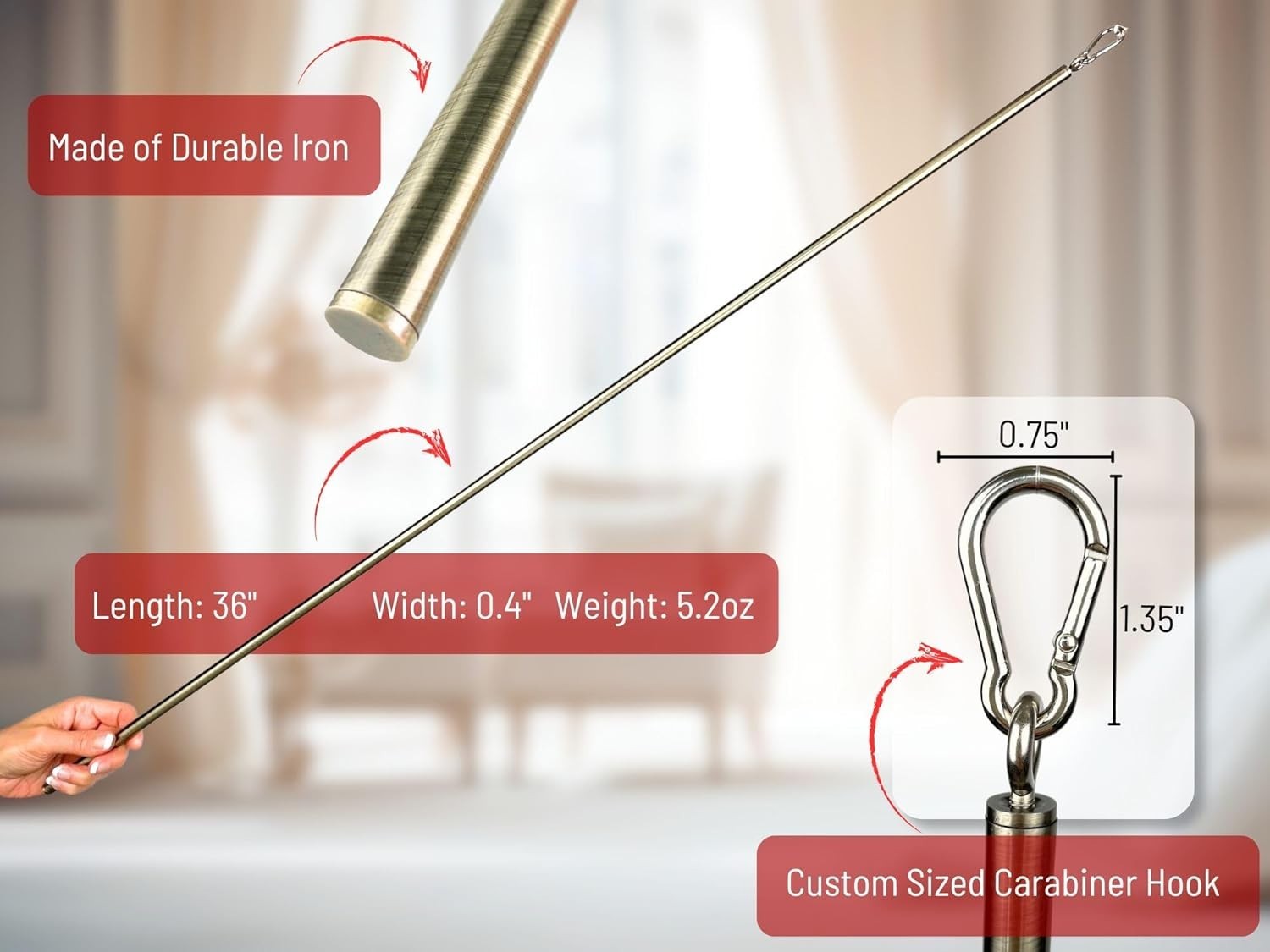 Curtain Pull Wand 36 inch Light Bronze Iron Drapery Rod 4 Pack Durable Sturdy