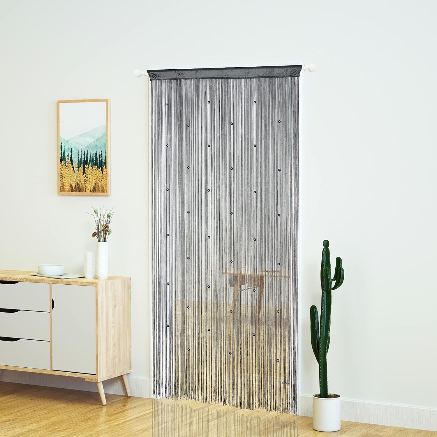 Beaded String Curtain Grey Boho Room Divider Doorway Window Privacy Panel 39×110