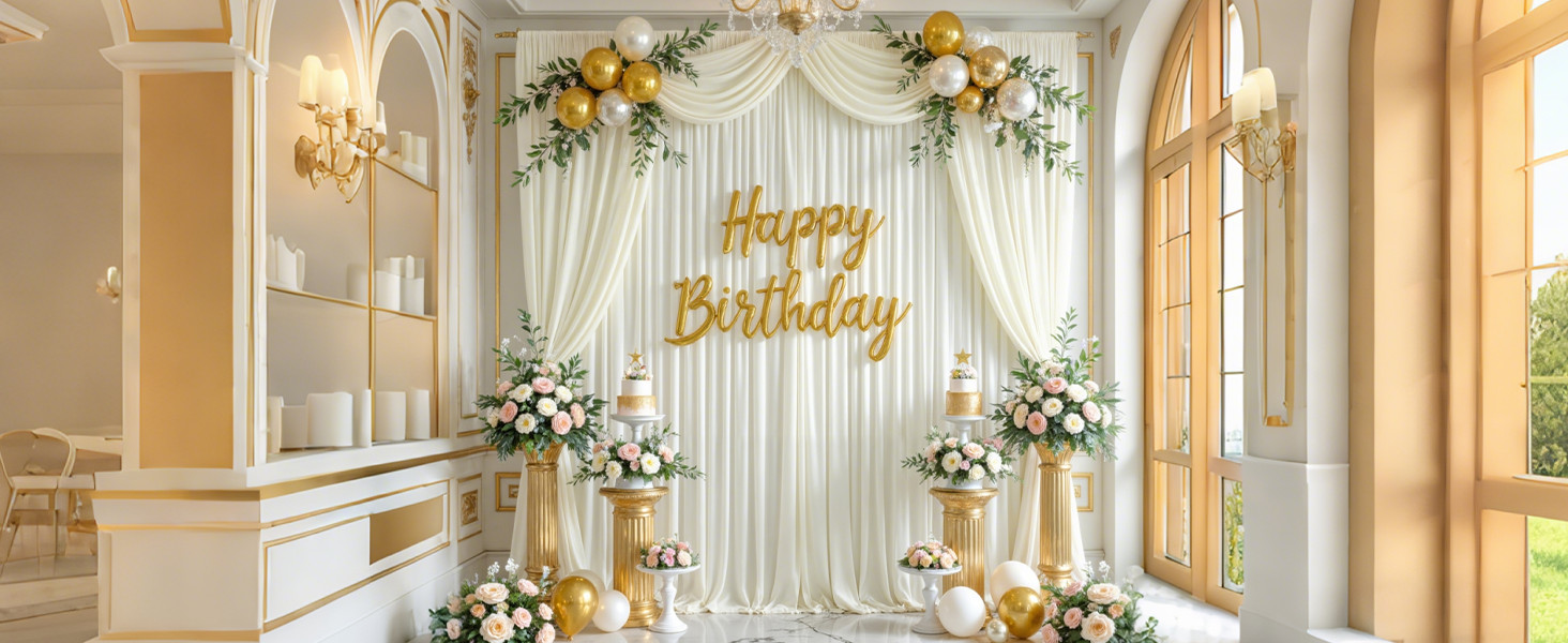 40x10ft Ivory Backdrop Curtains for Parties Wrinkle Fabric Backdrop Curtain