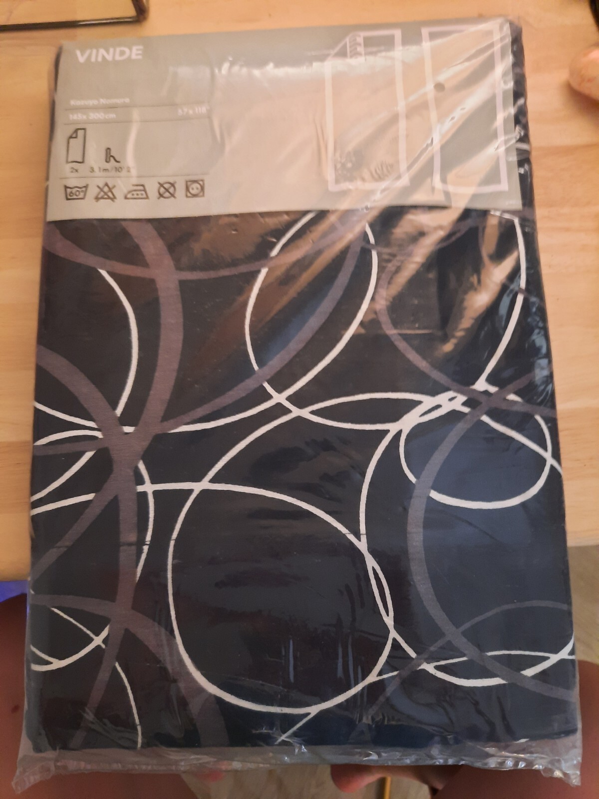 Ikea Vinde Drapes Curtains New Designed By Kazuyo Nomura. Black W/ White 57×118”