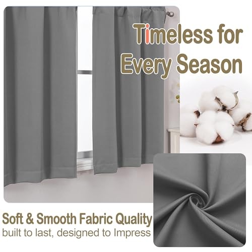 Blackout Curtains for Small Window Treatment, 40″W x 36″L (Pack of 2) Grey