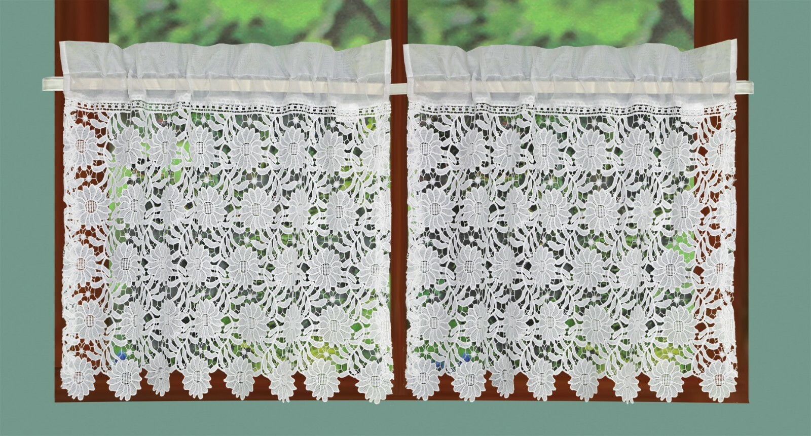 Creative Linens Sunflower Knitted Lace Kitchen Curtain Valance, 24″ Tiers Ivory