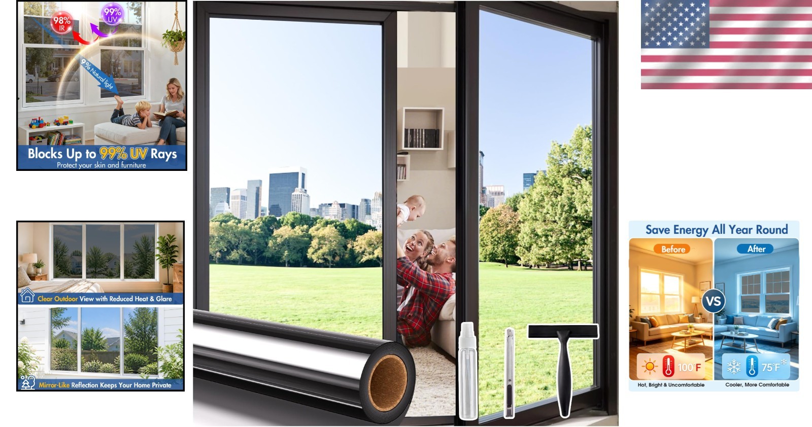 Adhesive One Way Privacy Film – Easy Install 3-Tool Kit, 17.5 x 78.7 Inch, Black