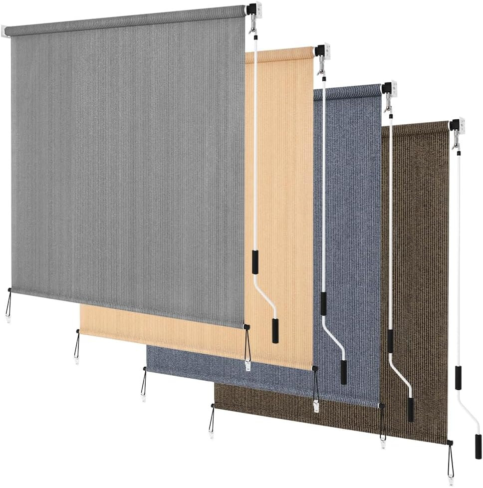 Patio Shades Roll up Outdoor Blind, 10′ W X 8′ H Cordless Sun Shade Privacy Scre