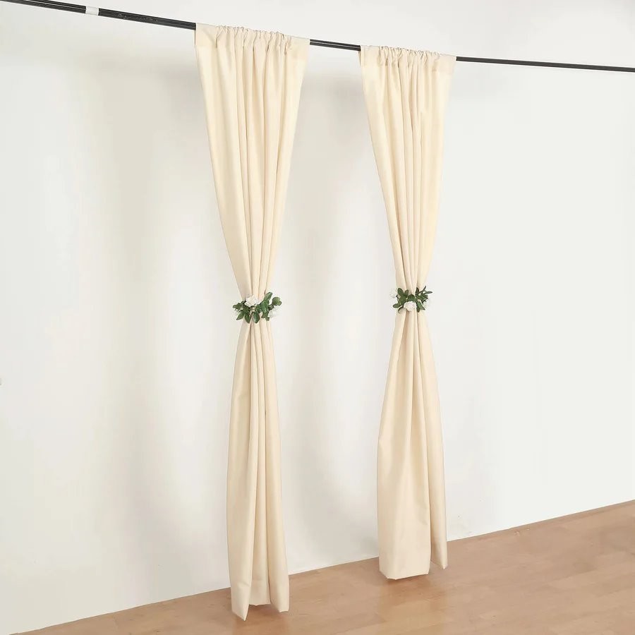 BEIGE 2 Drapery Panels 8 ft Polyester Backdrop CURTAINS Rod Pockets Party Events