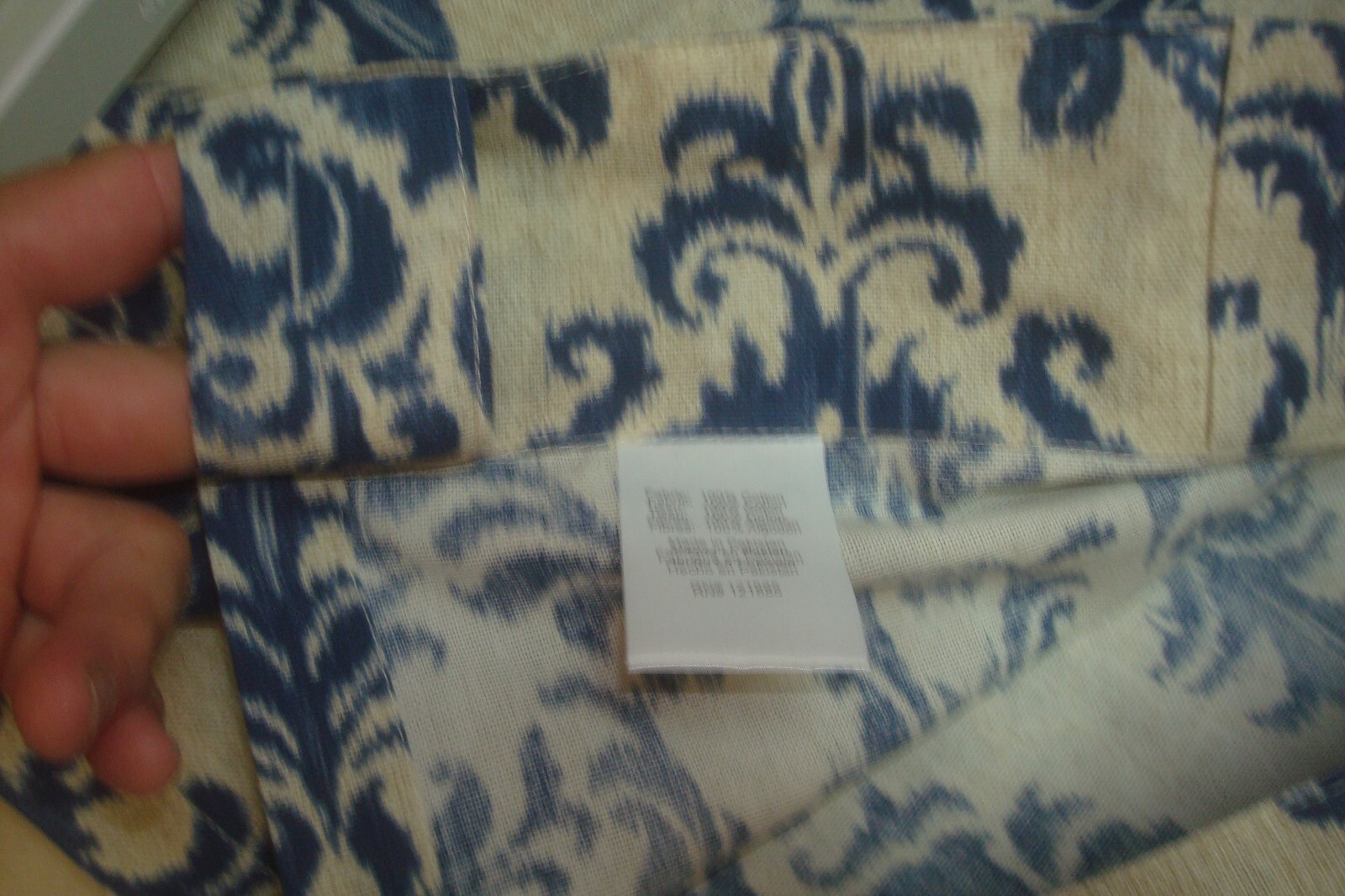 NWT 2 pc Laswell Window Panels Curtains Damask 100% Cotton Indigo Blue 84″ lg