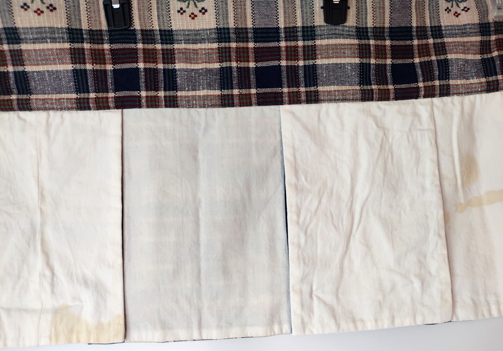 2 Rustic Country Plaid Checked Valances with Buttons & Flowers~56 in x 17 in