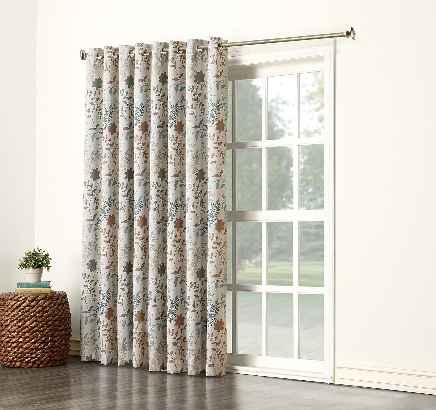 Floral Print Energy Efficient Grommet Sliding Patio Door Curtain Panel,1 Panel